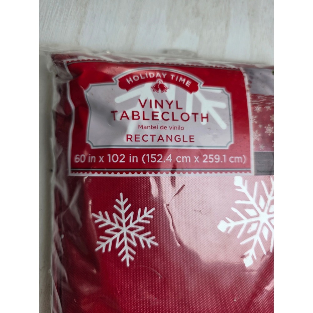 Holiday Time Red Snowflake Vinyl Tablecloth Rectangle 60x102 Christmas Winter